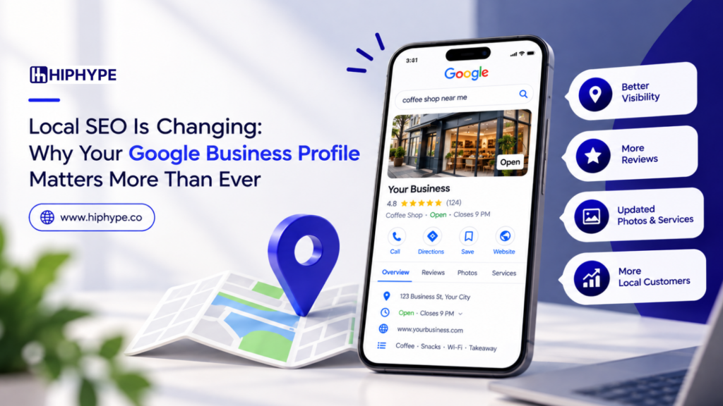 Google Business Profile showing local SEO visibility, reviews, services, and business information