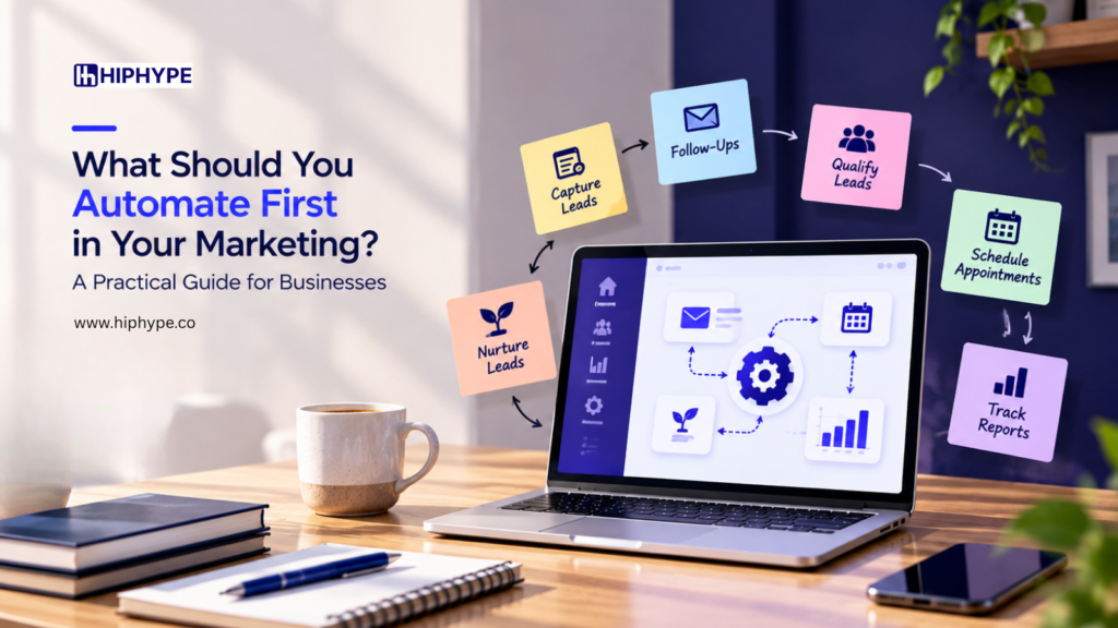 Marketing automation workflow for lead capture, follow-ups, scheduling, lead nurturing, and reporting