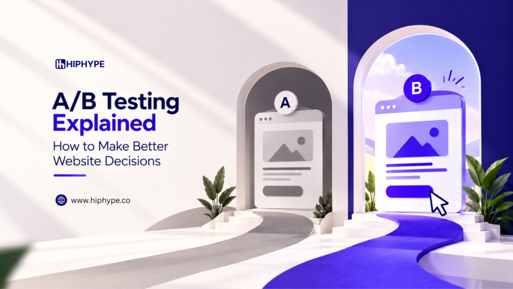 A/B testing illustration comparing two website versions to support better website decisions.
